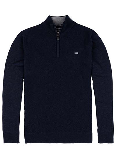 Structured Half Zip neule, Tummansininen